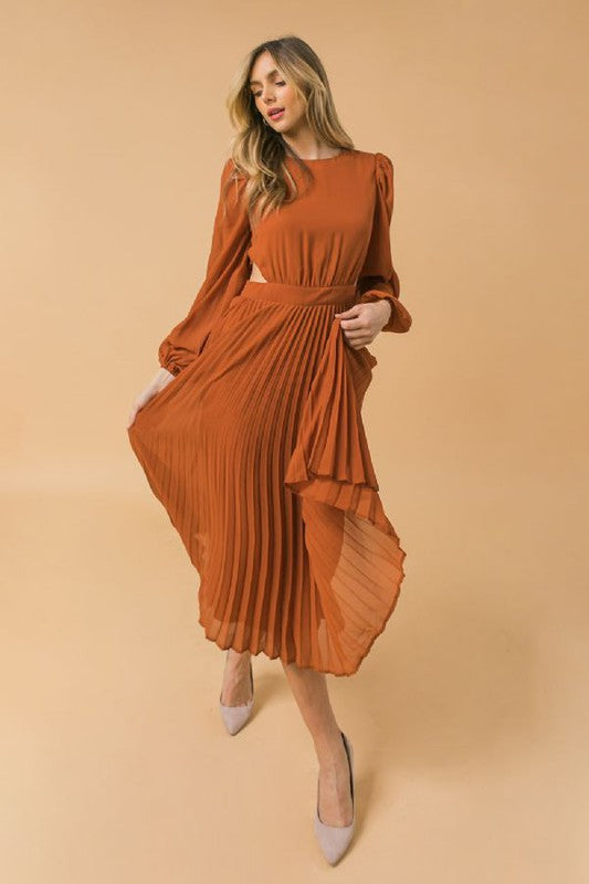 Rust Side Cut Solid Midi Dress ...